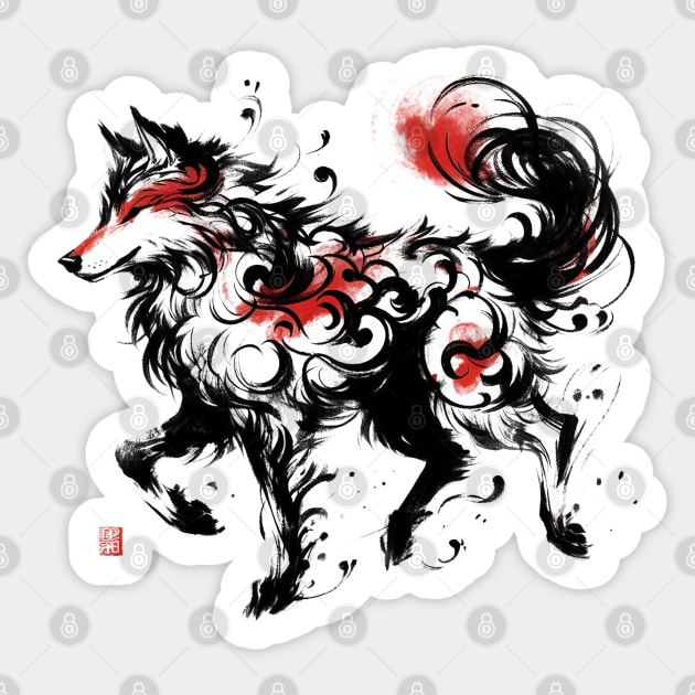 Chinese Style Ink Wolf Sticker by T-Shirt Paradise